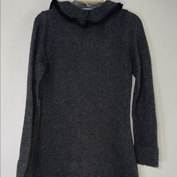 Fenn Wright Manson Gray and Black Sweater w/ Faux Leather Trim & Ruffle Detail - Picture 10 of 11